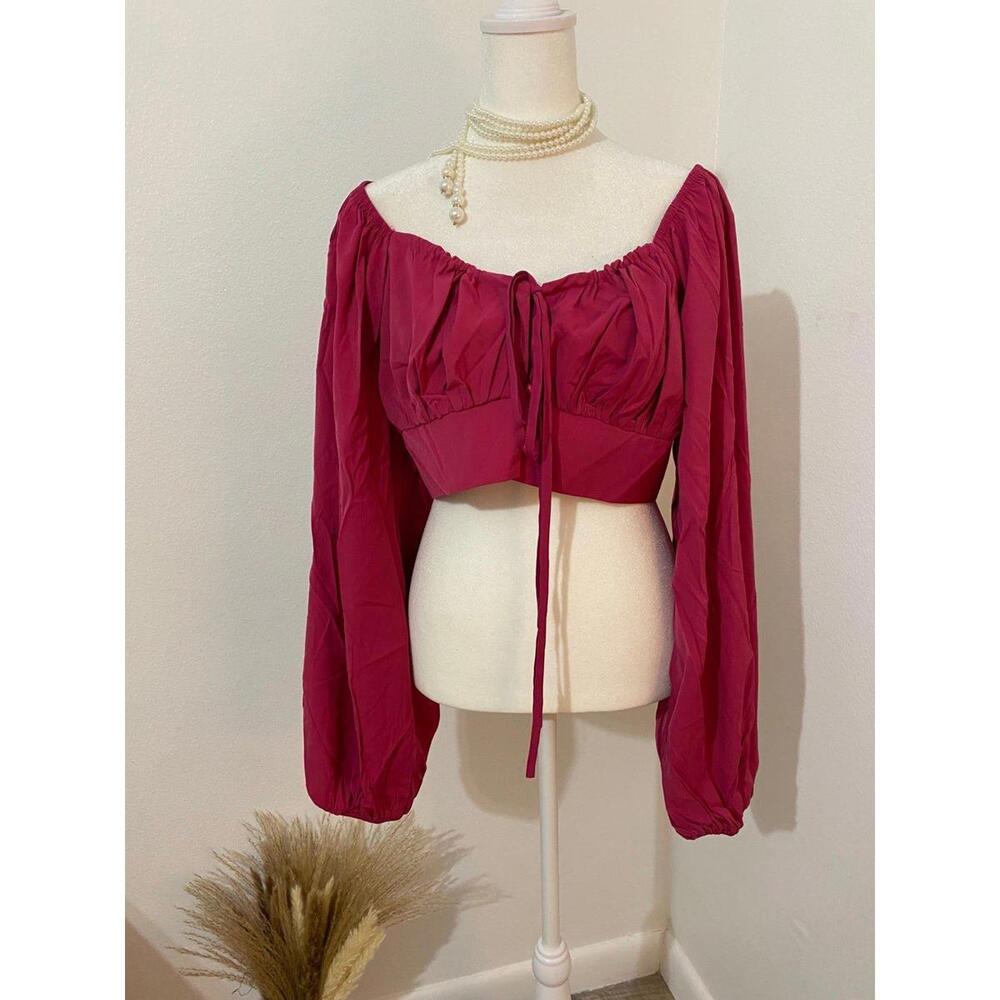 AVANOVA Off-Shoulder Cropped Blouse in Rich-XL- New(0054)